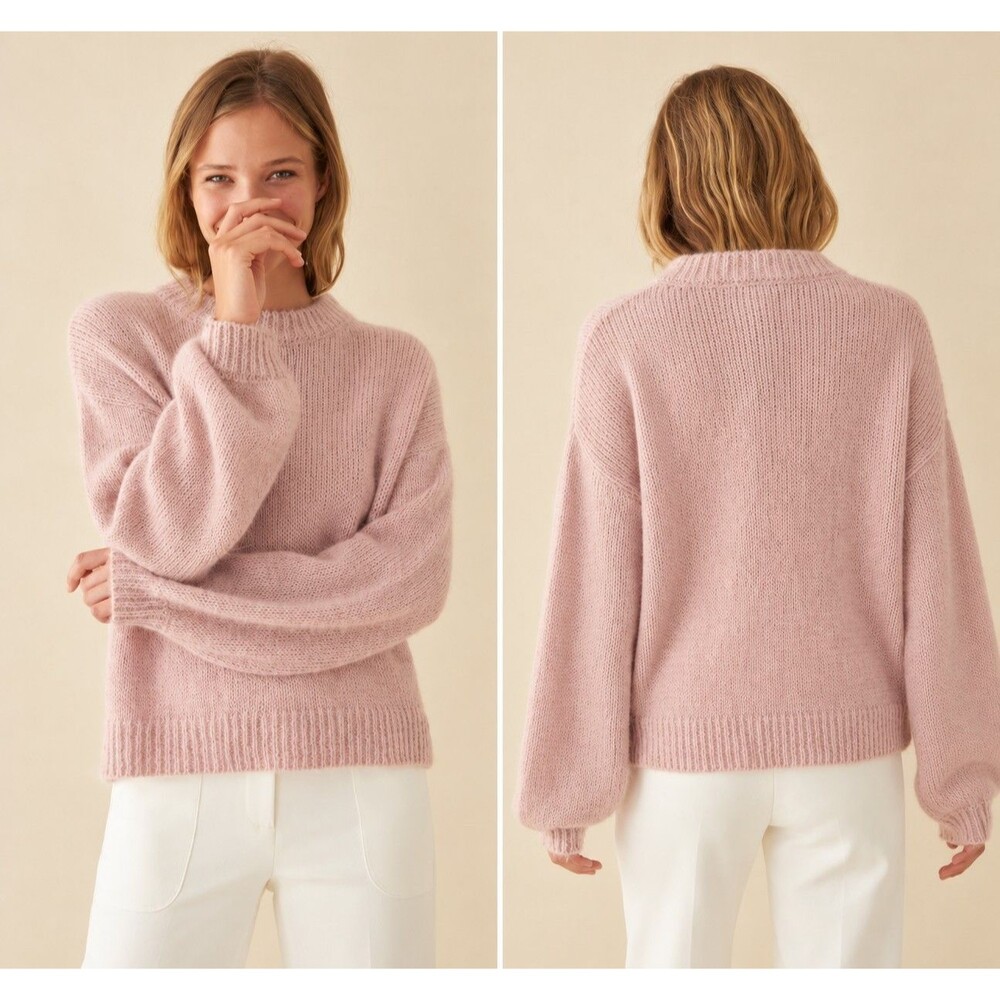 Ba&sh Okala Pale Pink Alpaca Chunky Knit Sweater Balloon Sleeve Size 1 US Small